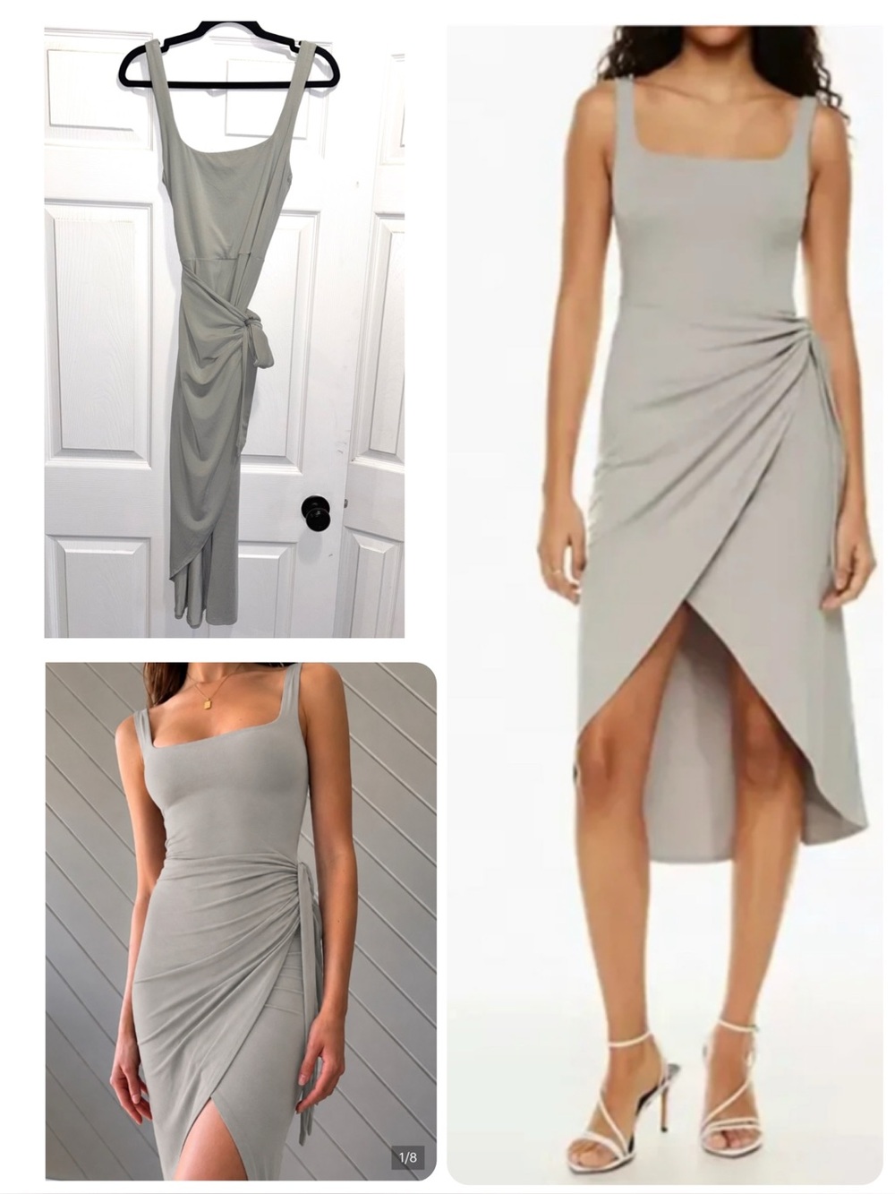 Aritzia Wilfred Saturn Midi Wrap Dress Square Neck Gray Green Size Medium